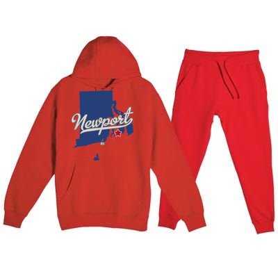 Newport Rhode Island RI Map Premium Hooded Sweatsuit Set