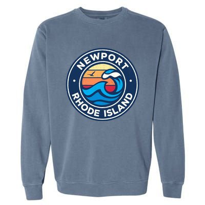 Newport Rhode Island Ri Vintage Nautical Waves Design Garment-Dyed Sweatshirt