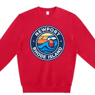 Newport Rhode Island Ri Vintage Nautical Waves Design Premium Crewneck Sweatshirt