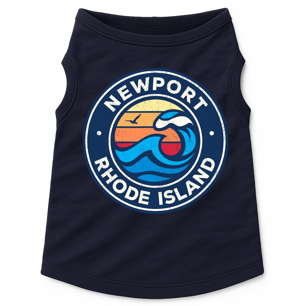 Newport Rhode Island Ri Vintage Nautical Waves Design Doggie Tank