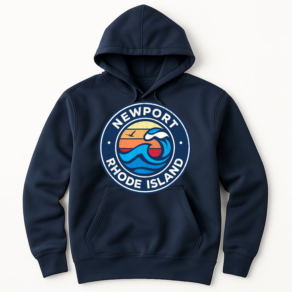 Newport Rhode Island Ri Vintage Nautical Waves Design Hoodie