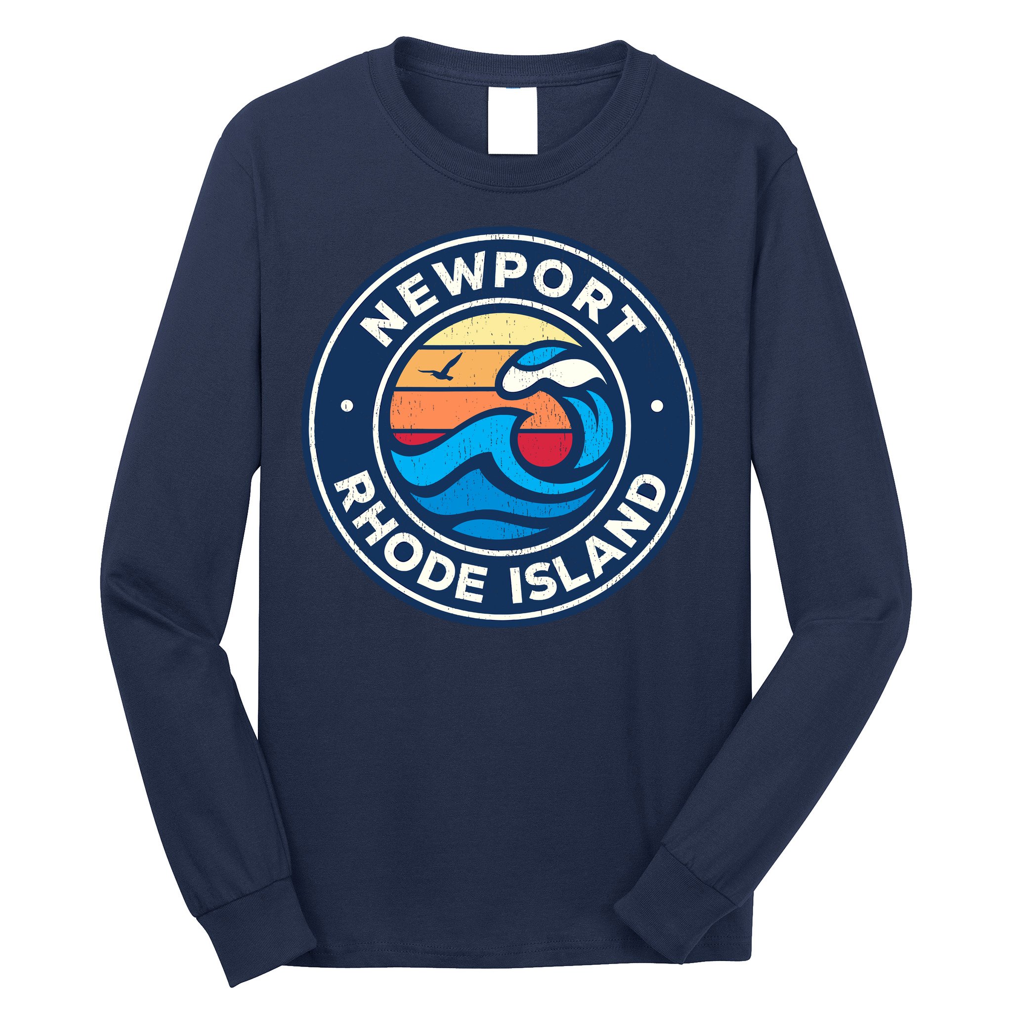Newport Rhode Island Ri Vintage Nautical Waves Design Long Sleeve Shirt