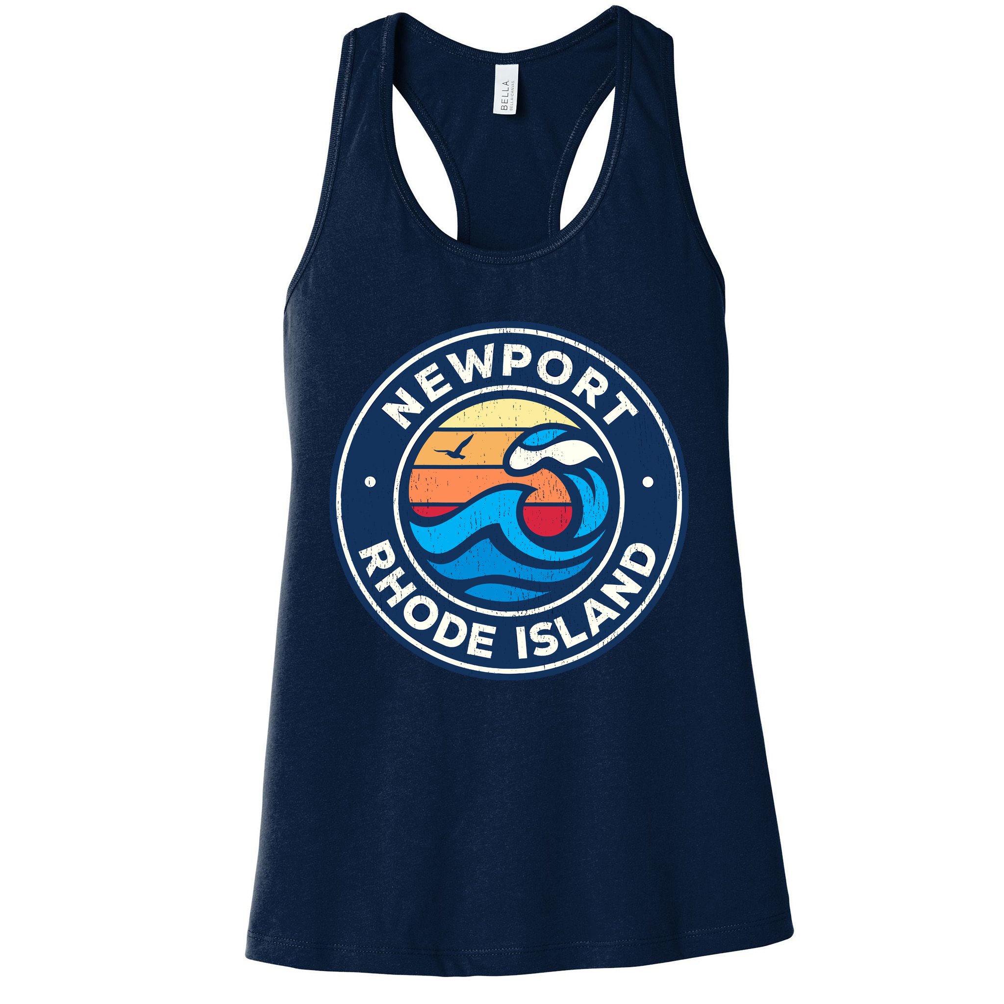 Newport Rhode Island Ri Vintage Nautical Waves Design Womens Tank Top