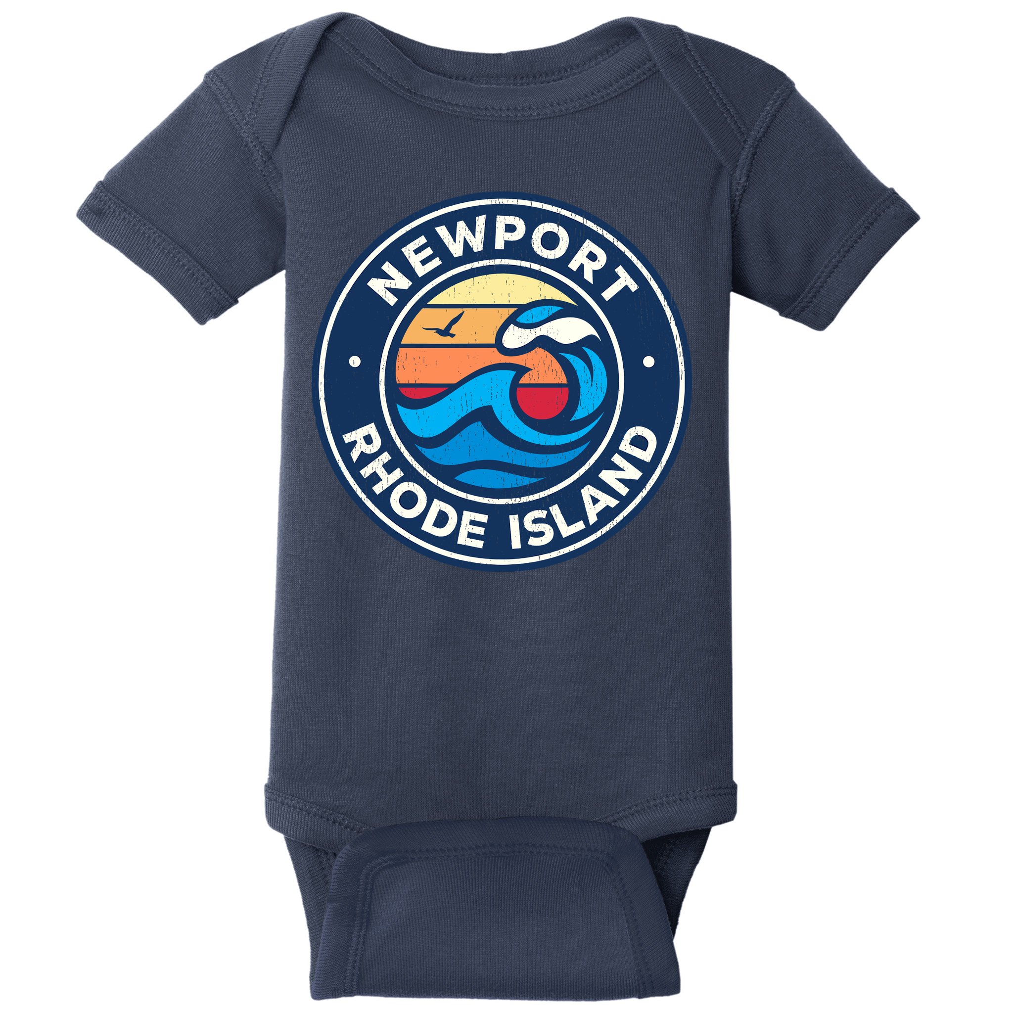 Newport Rhode Island Ri Vintage Nautical Waves Design Baby Bodysuit