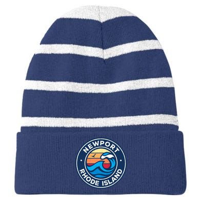 Newport Rhode Island Ri Vintage Nautical Waves Design Striped Beanie with Solid Band