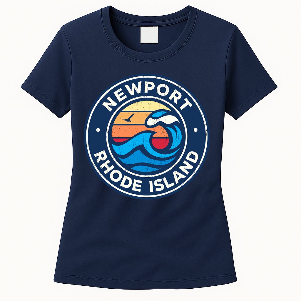 Newport Rhode Island Ri Vintage Nautical Waves Design Womens T-Shirt