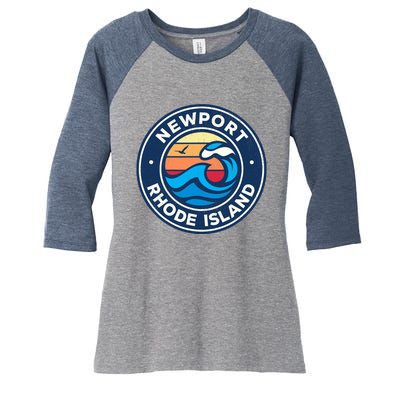 Newport Rhode Island Ri Vintage Nautical Waves Design Women's Tri-Blend 3/4-Sleeve Raglan Shirt