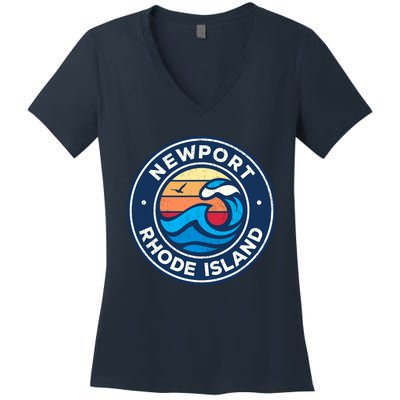 Newport Rhode Island Ri Vintage Nautical Waves Design Women's V-Neck T-Shirt