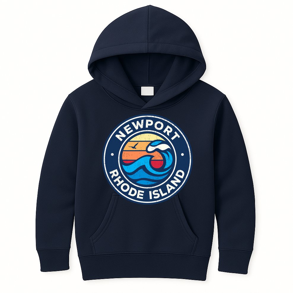 Newport Rhode Island Ri Vintage Nautical Waves Design Kids Hoodie