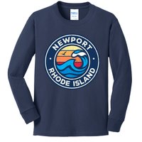 Newport Rhode Island Ri Vintage Nautical Waves Design Kids Long Sleeve Shirt