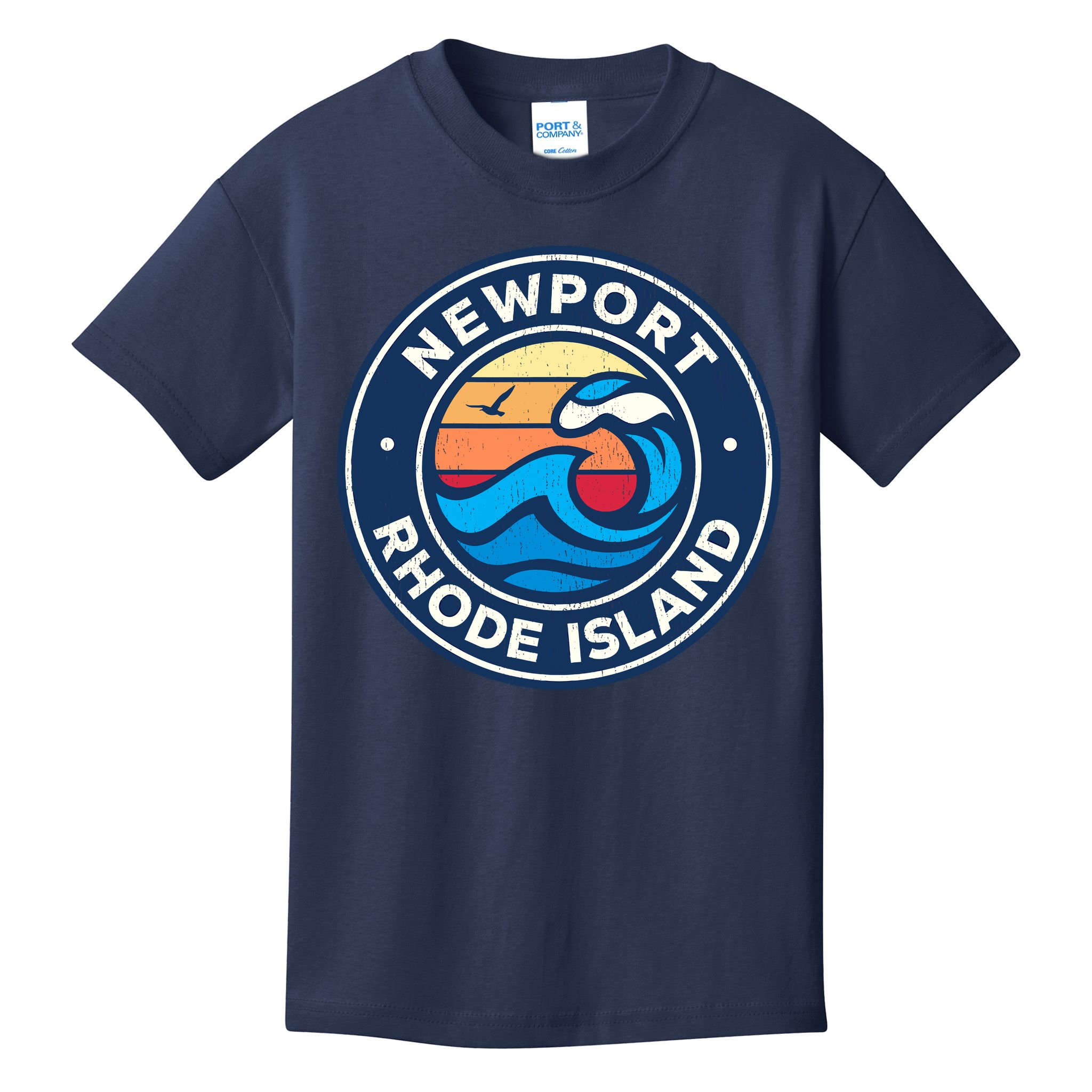 Newport Rhode Island Ri Vintage Nautical Waves Design Kids T-Shirt
