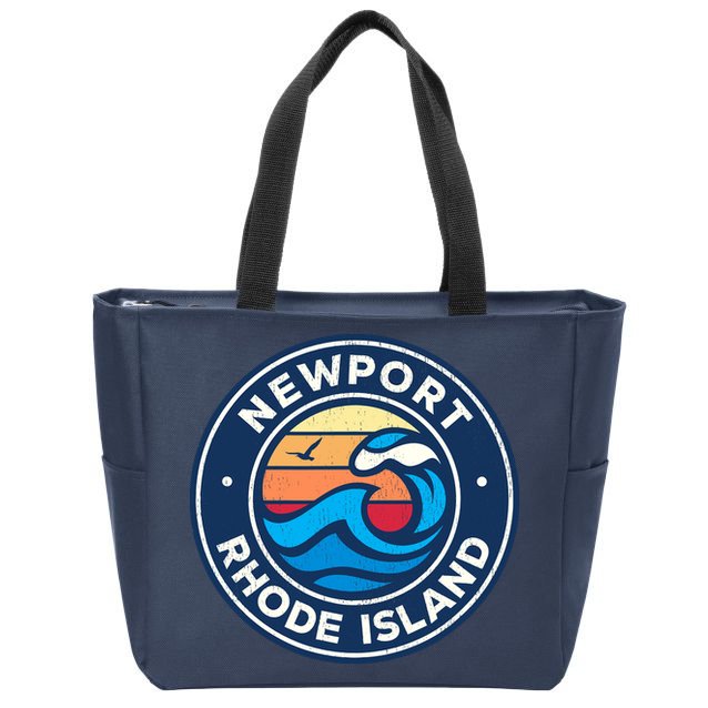 Newport Rhode Island Ri Vintage Nautical Waves Design Zip Tote Bag