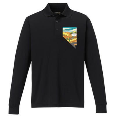 Nevada Retro Las Vegas Performance Long Sleeve Polo