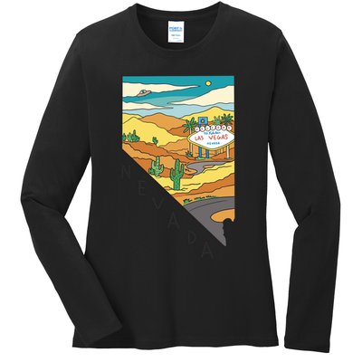 Nevada Retro Las Vegas Ladies Long Sleeve Shirt