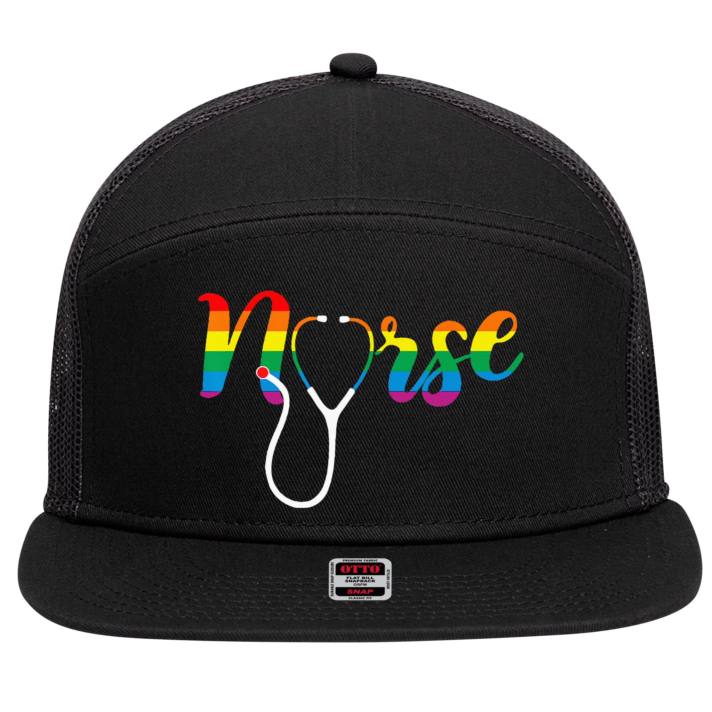 Nurse Rainbow 7 Panel Mesh Trucker Snapback Hat