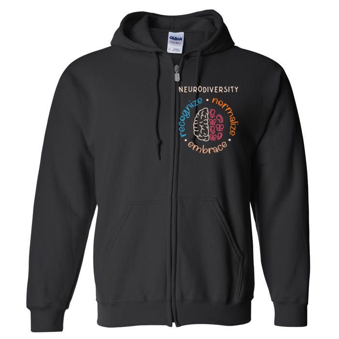 Neurodivergent Recognize Normalize Embrace Neurodiversity Full Zip Hoodie