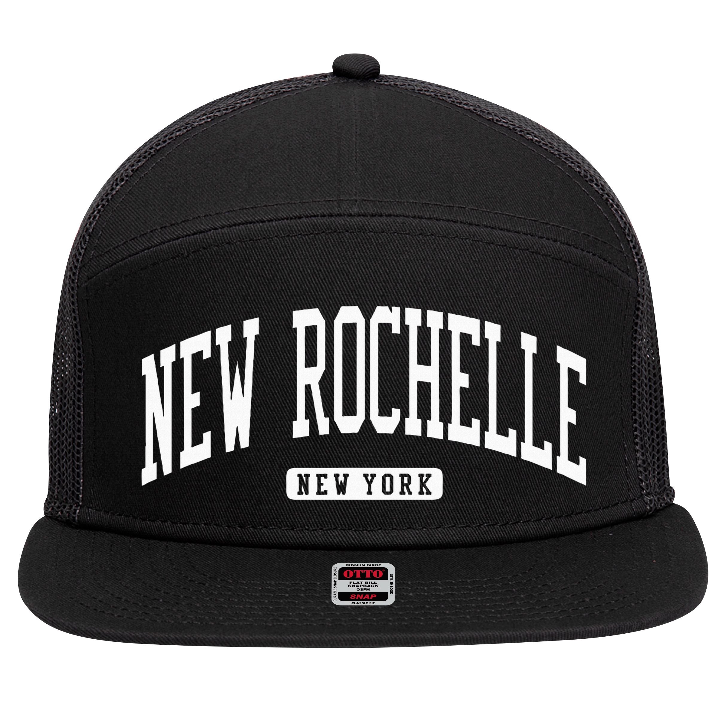 New Rochelle New York Ny College University Style 7 Panel Mesh Trucker Snapback Hat