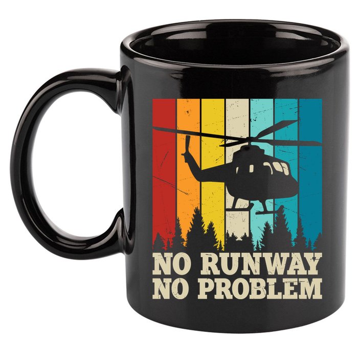 No Runway No Problem Helicopter Pilot 11oz C Handle Ceramic Mug