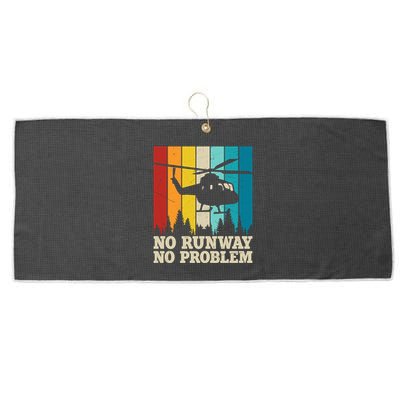 No Runway No Problem Helicopter Pilot Large Microfiber Waffle Golf Towel