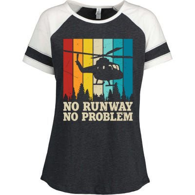 No Runway No Problem Helicopter Pilot Enza Ladies Jersey Colorblock Tee