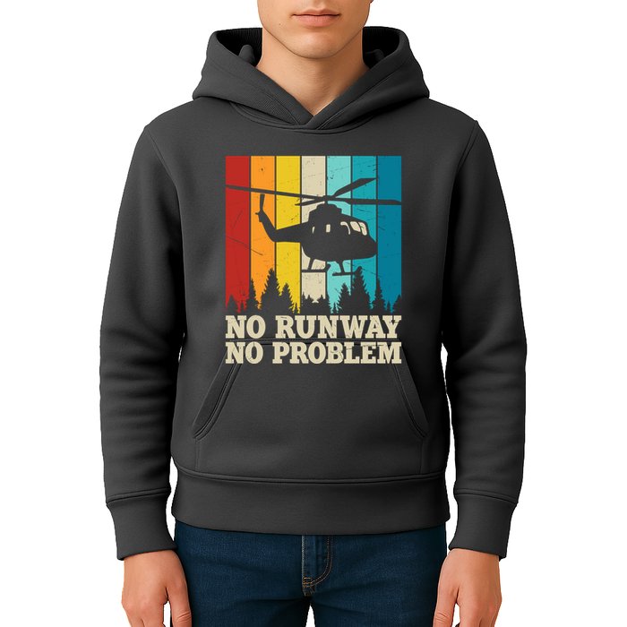 No Runway No Problem Helicopter Pilot Kids Hoodie