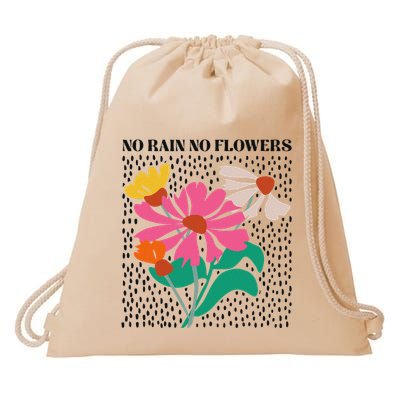 No Rain No Flowers Boho Wildflowers Plants Floral Garden Drawstring Bag