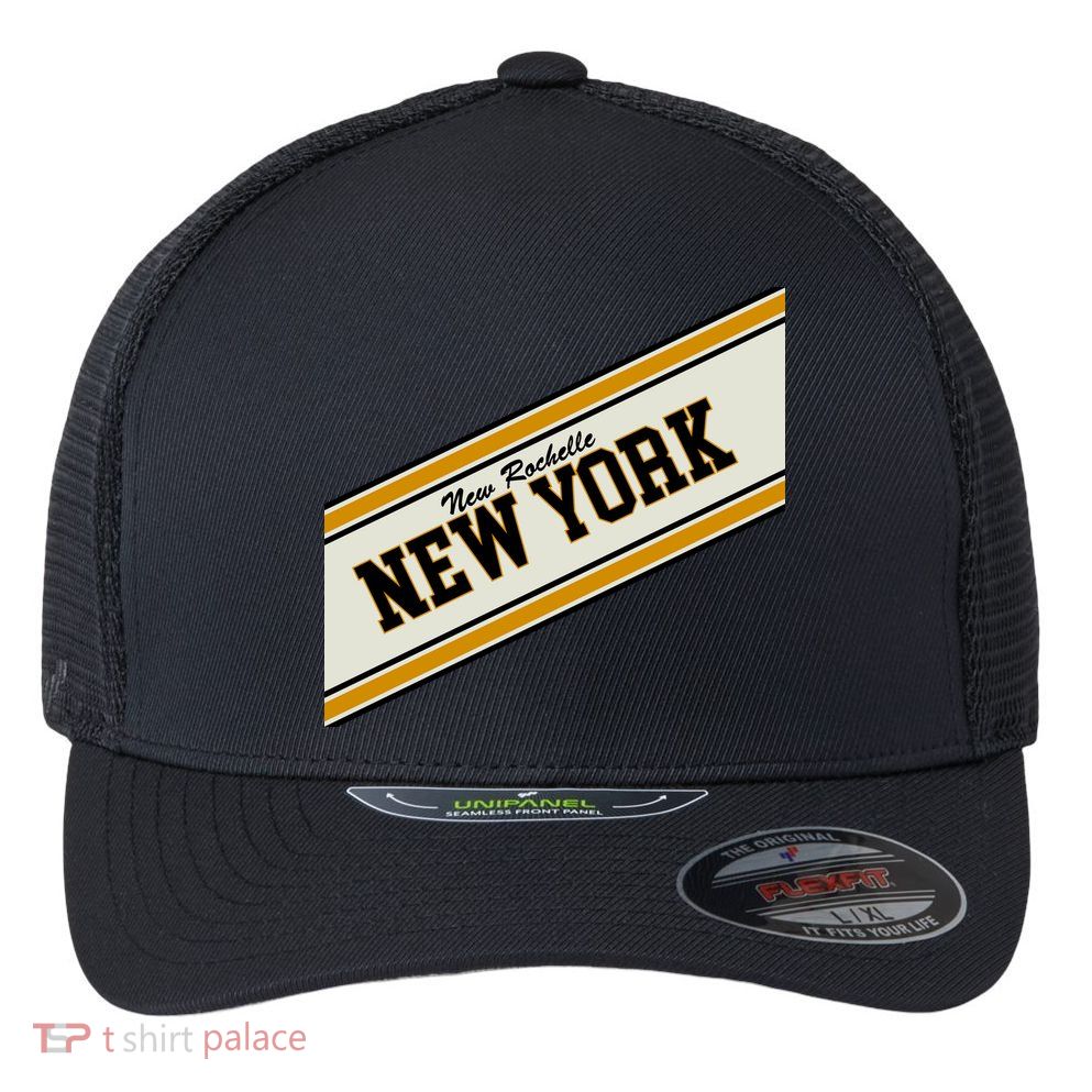 New Rochelle New York Varsity Logo Flexfit Unipanel Trucker Cap