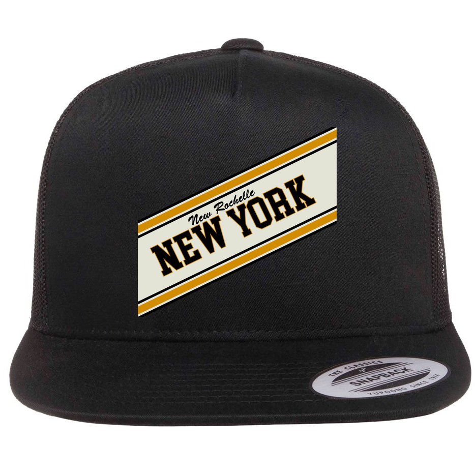 New Rochelle New York Varsity Logo Flat Bill Trucker Hat