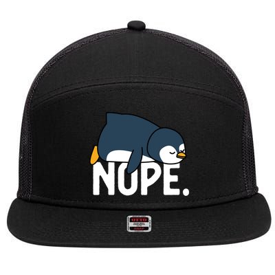  Nope Relaxed Not Today Funny Lazy Penguin Meme 7 Panel Mesh Trucker Snapback Hat