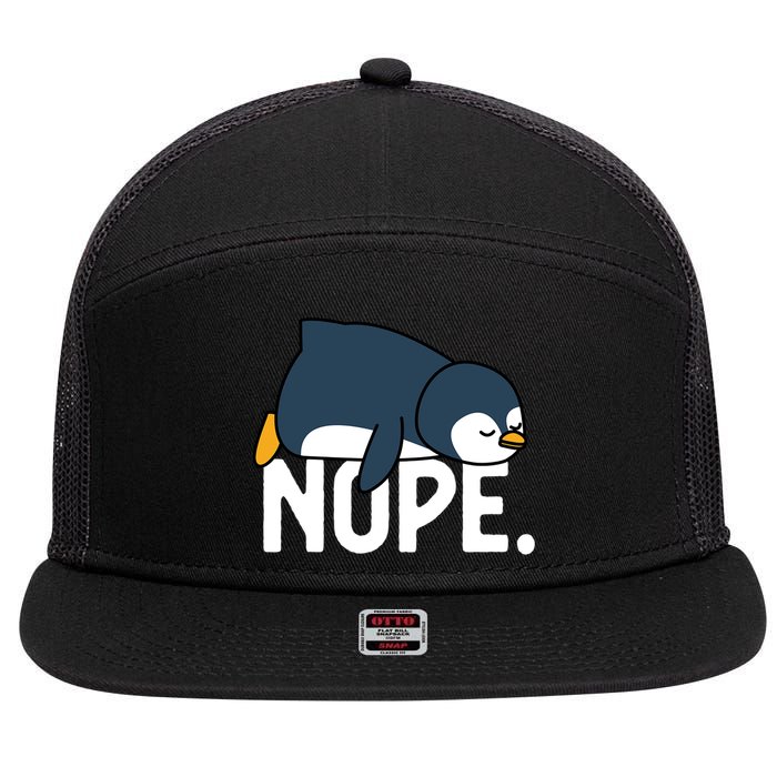  Nope Relaxed Not Today Funny Lazy Penguin Meme 7 Panel Mesh Trucker Snapback Hat