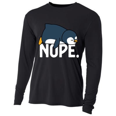  Nope Relaxed Not Today Funny Lazy Penguin Meme Cooling Performance Long Sleeve Crew