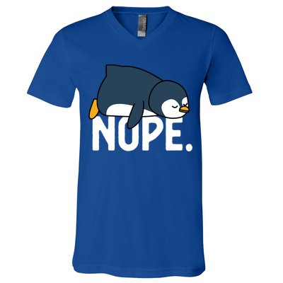 Nope Relaxed Not Today Funny Lazy Penguin Meme V-Neck T-Shirt