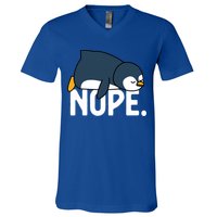  Nope Relaxed Not Today Funny Lazy Penguin Meme V-Neck T-Shirt