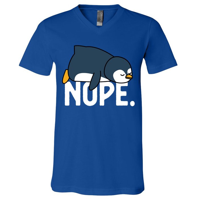  Nope Relaxed Not Today Funny Lazy Penguin Meme V-Neck T-Shirt