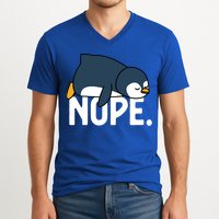  Nope Relaxed Not Today Funny Lazy Penguin Meme V-Neck T-Shirt