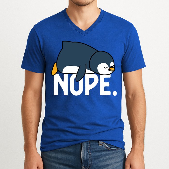  Nope Relaxed Not Today Funny Lazy Penguin Meme V-Neck T-Shirt