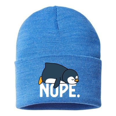  Nope Relaxed Not Today Funny Lazy Penguin Meme Sustainable Knit Beanie