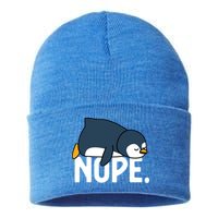  Nope Relaxed Not Today Funny Lazy Penguin Meme Sustainable Knit Beanie