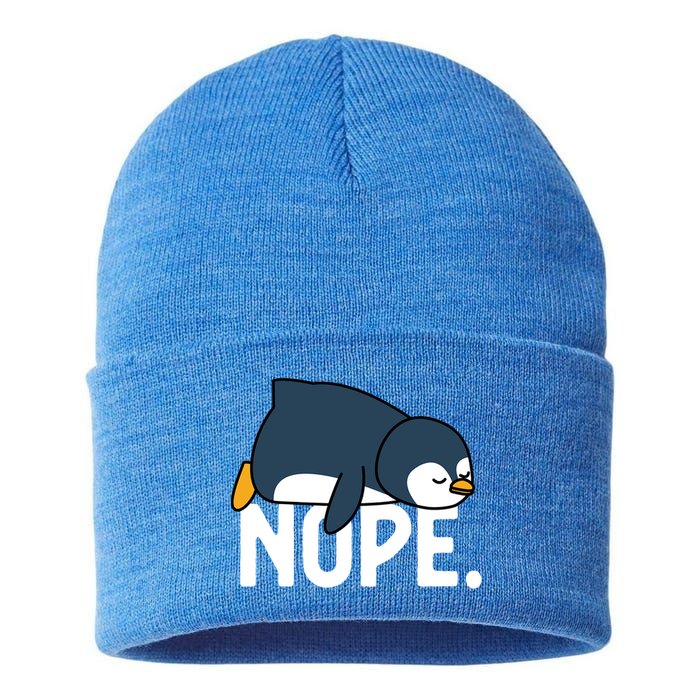  Nope Relaxed Not Today Funny Lazy Penguin Meme Sustainable Knit Beanie