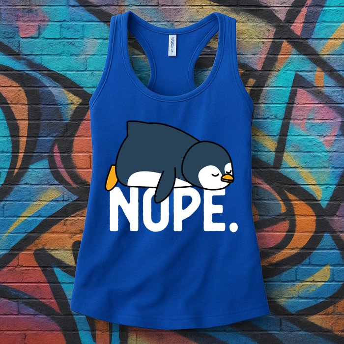  Nope Relaxed Not Today Funny Lazy Penguin Meme Womens Tank Top