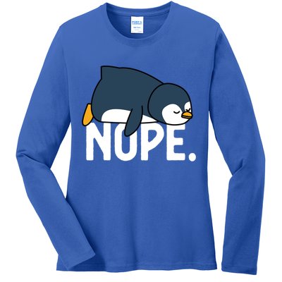  Nope Relaxed Not Today Funny Lazy Penguin Meme Ladies Long Sleeve Shirt