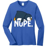  Nope Relaxed Not Today Funny Lazy Penguin Meme Ladies Long Sleeve Shirt