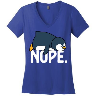  Nope Relaxed Not Today Funny Lazy Penguin Meme Women's V-Neck T-Shirt