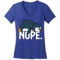  Nope Relaxed Not Today Funny Lazy Penguin Meme Women's V-Neck T-Shirt