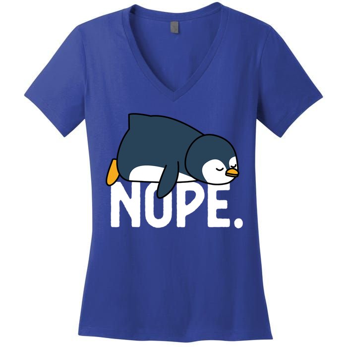  Nope Relaxed Not Today Funny Lazy Penguin Meme Women's V-Neck T-Shirt