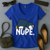  Nope Relaxed Not Today Funny Lazy Penguin Meme Women's V-Neck T-Shirt