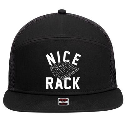 Nice Rack Ribs Bbq Lover Funny 7 Panel Mesh Trucker Snapback Hat