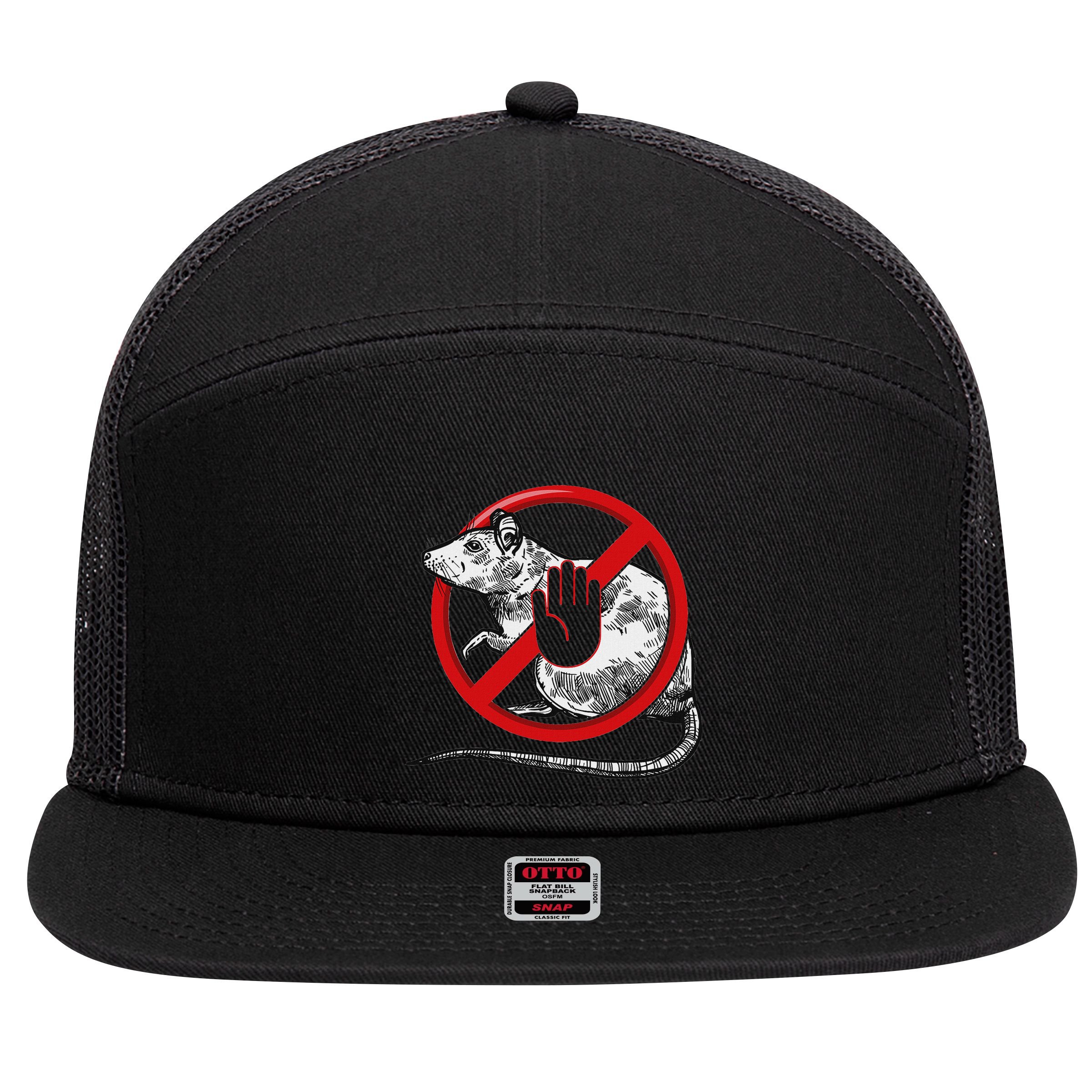 No Rat Sign Stop Snitching Pest Control Cool Novelty Graphic 7 Panel Mesh Trucker Snapback Hat