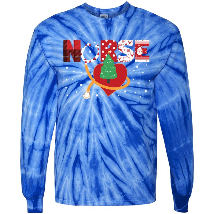 Nurse Rn Stethoscope Christmas Tree Ornats Nursing Doctor Gift Tie-Dye Long Sleeve Shirt