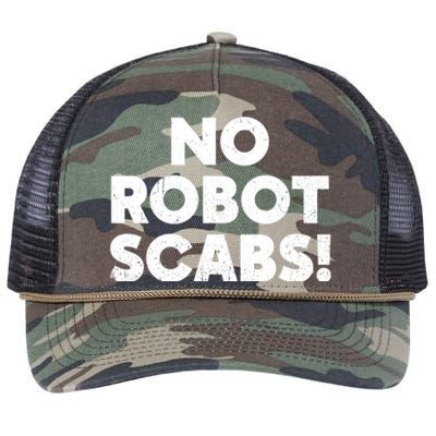 No Robot Scabs Anti AI Chatbots WGA On Strike Retro Rope Trucker Hat Cap